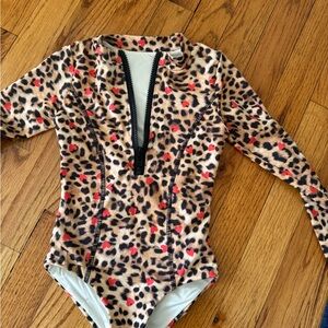 Leopard Print Long Sleeve Swimsuit